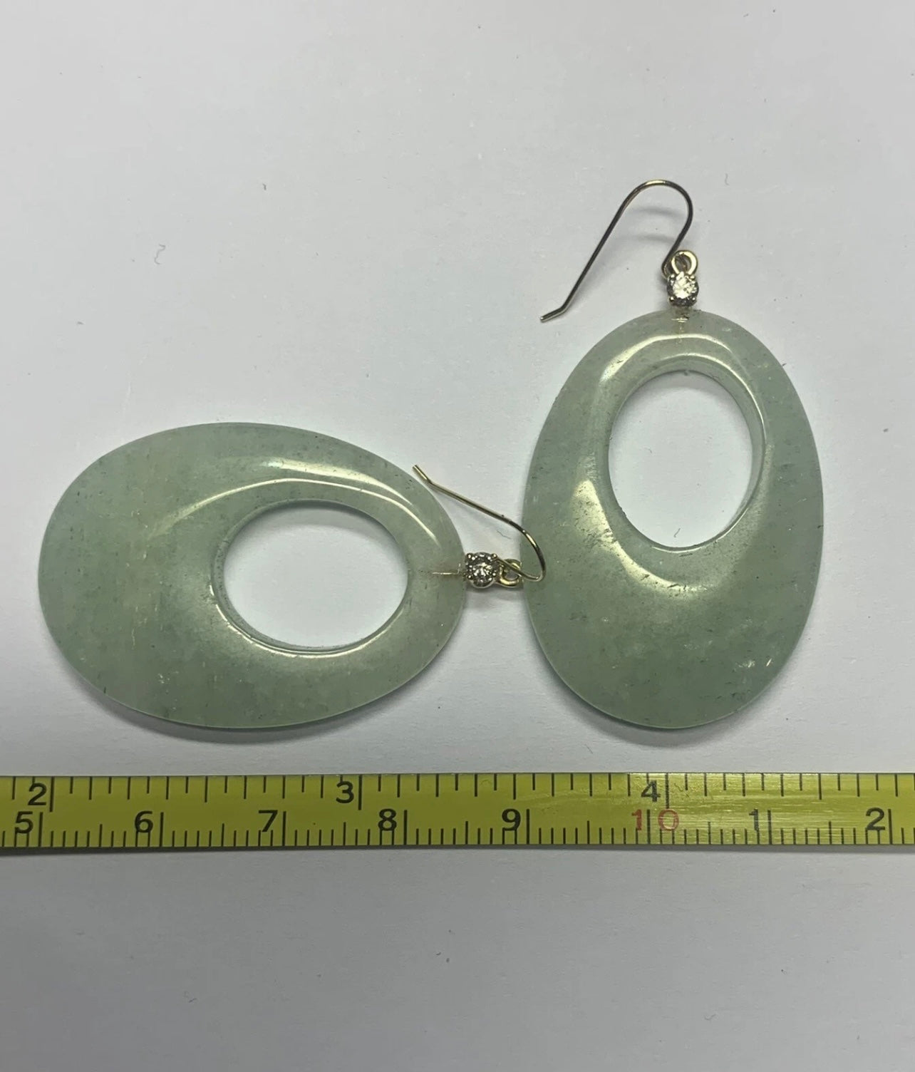Quality 14ct Yellow Gold 52ct Aventurine & Diamond Dangle Earrings - 11.59 Grams
