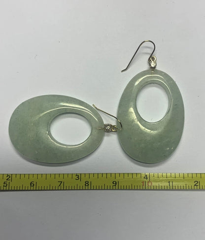 Quality 14ct Yellow Gold 52ct Aventurine & Diamond Dangle Earrings - 11.59 Grams