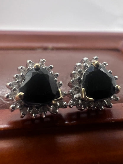 Quality 9ct Yellow Gold Sapphire & Diamond Ring & Earrings Set - L