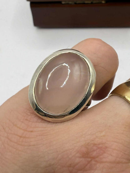 Quality 925 Sterling Silver Rose Quartz Set Ring • Size -S • 8.94 Grams