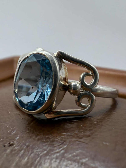Quality 925 Sterling Silver Blue Topaz Set Ring • Size - S • 2.71 Grams