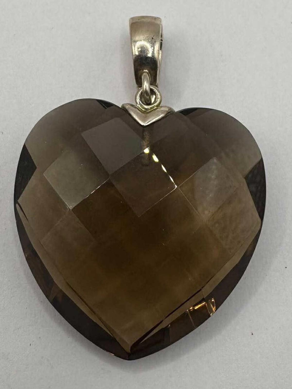 Quality 925 Silver Faceted Heart Smoky Quartz Pendant • 22.57 Grams