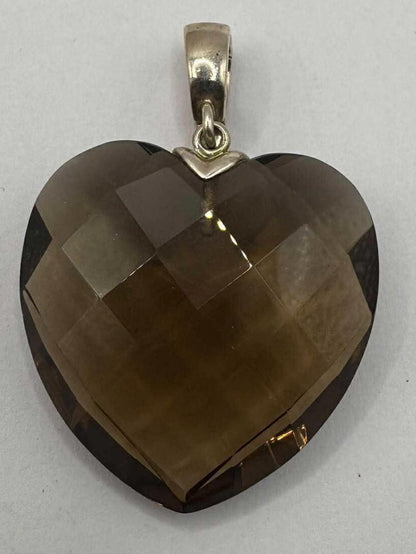 Quality 925 Silver Faceted Heart Smoky Quartz Pendant • 22.57 Grams