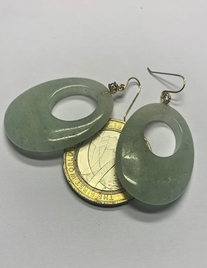 Quality 14ct Yellow Gold 52ct Aventurine & Diamond Dangle Earrings - 11.59 Grams