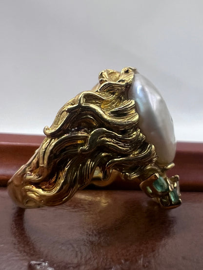 Rare Carrera Y Carrera 18ct Yellow Gold Baroque Pearl Lady’s Head Ring