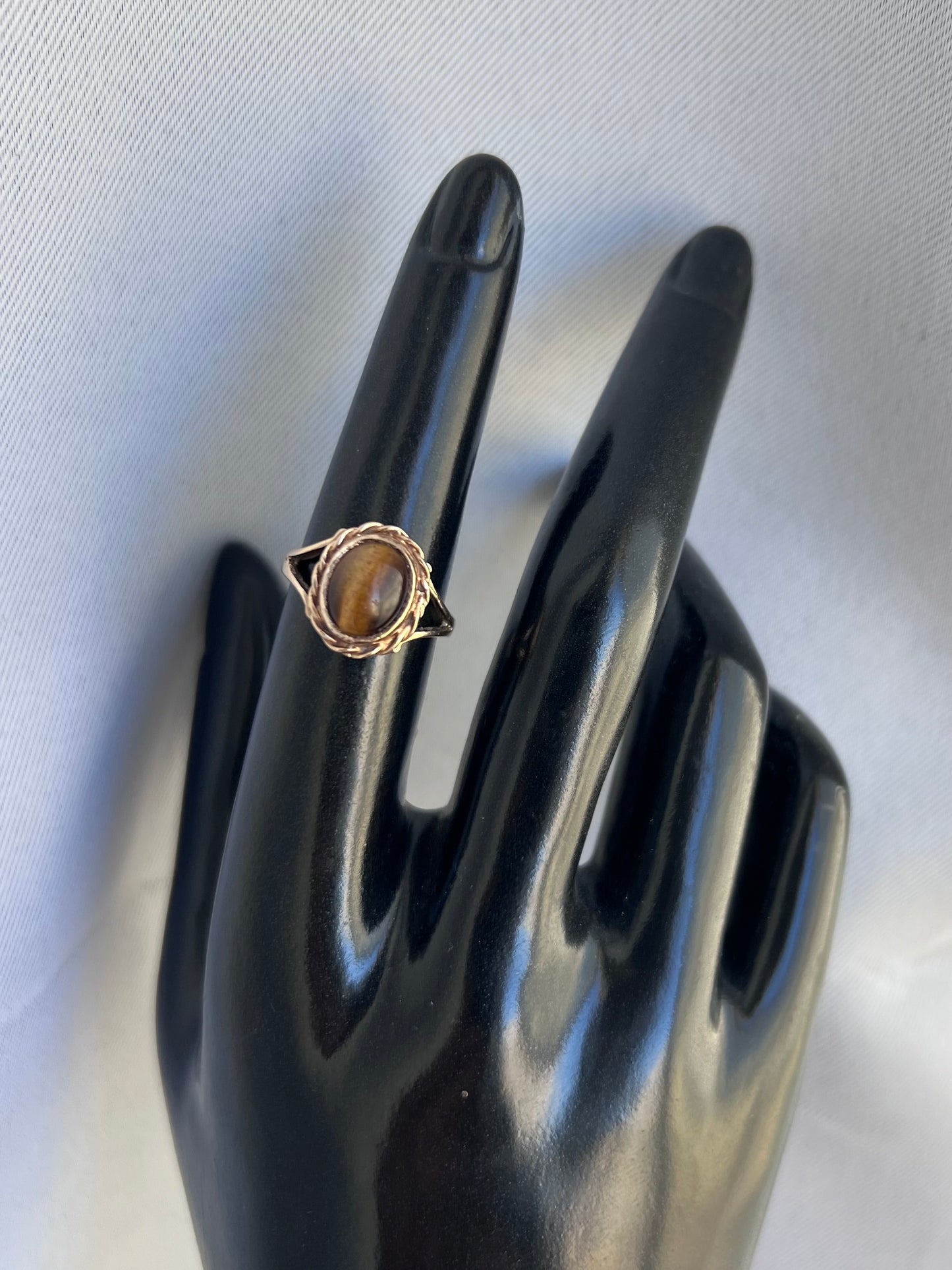 Vintage 9ct Yellow Gold Tiger Eye Ring - M½