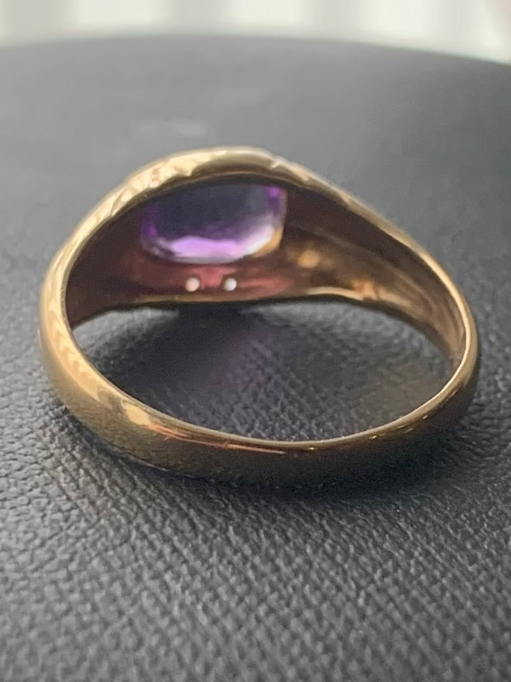 Vintage 14ct Yellow Gold Amethyst & Diamond Ring ~ 2.22 Grams ~ Size - L½