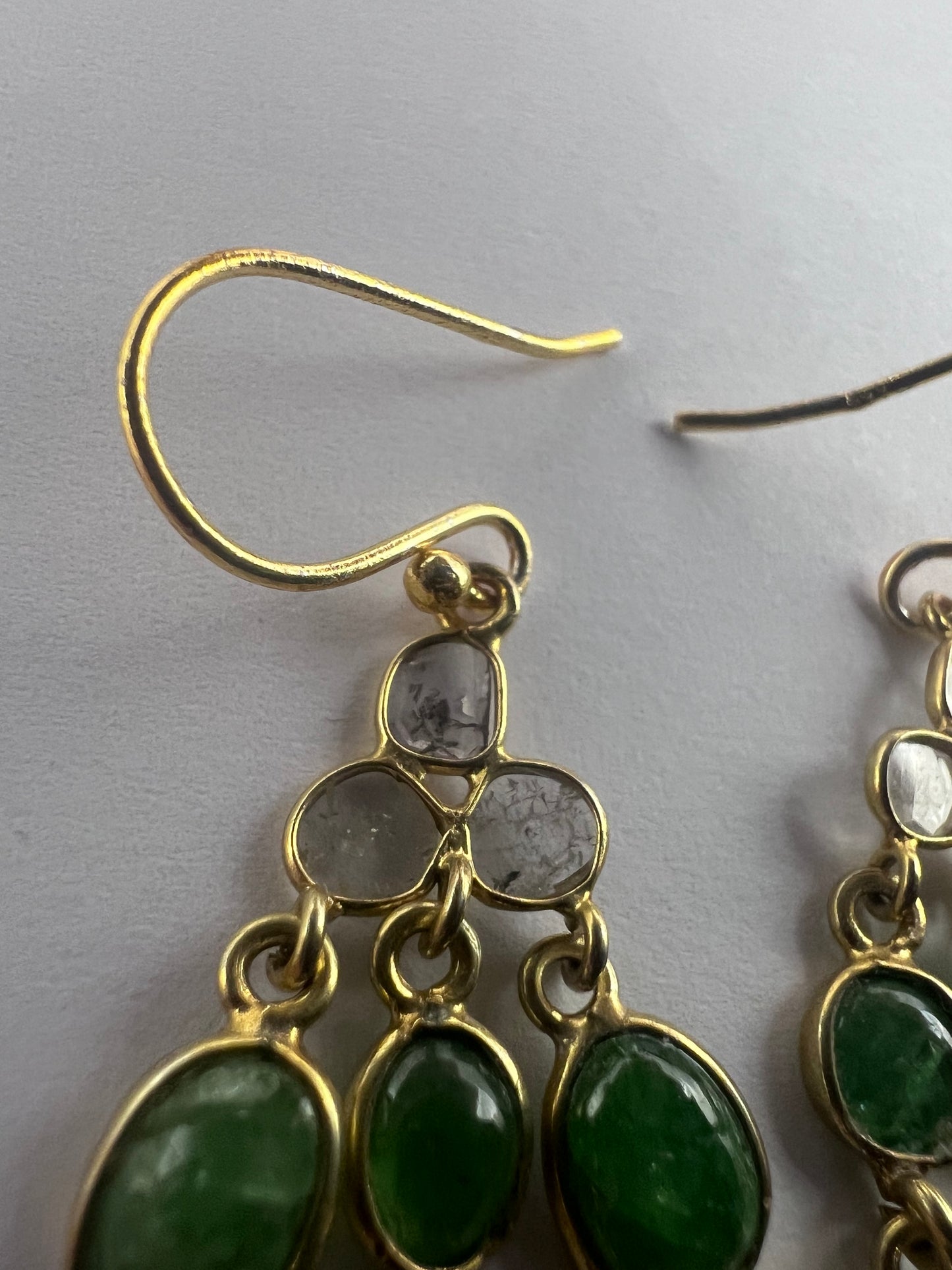 Quality 9ct Gold On Silver Emerald & Diamond Dangle Earrings • 6.08 Grams