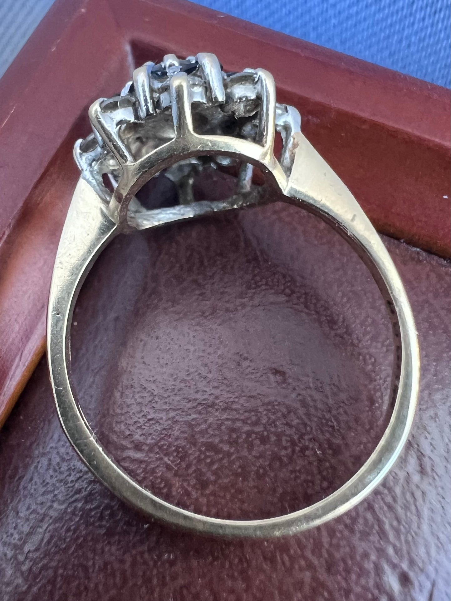 Vintage 9ct Yellow Gold Cz & Sapphire Cluster Ring - L½