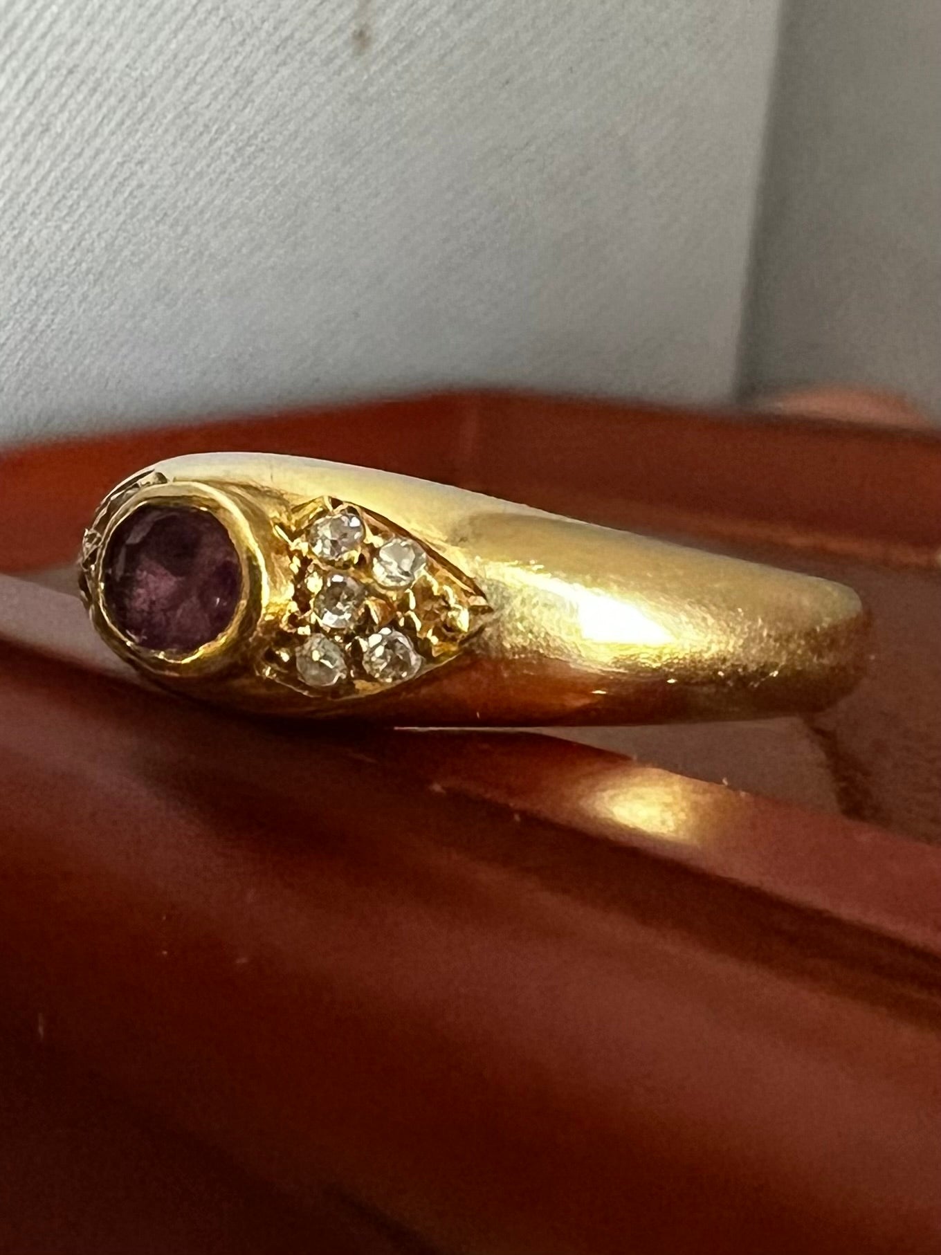 Vintage 18ct Yellow Gold Ruby & Diamond Ring - K½