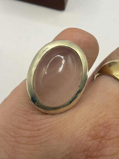 Quality 925 Sterling Silver Rose Quartz Set Ring • Size - P • 8.70 Grams
