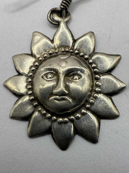Quality 925 Sterling Silver Sun Face Dangle Earrings• 3.26 Grams