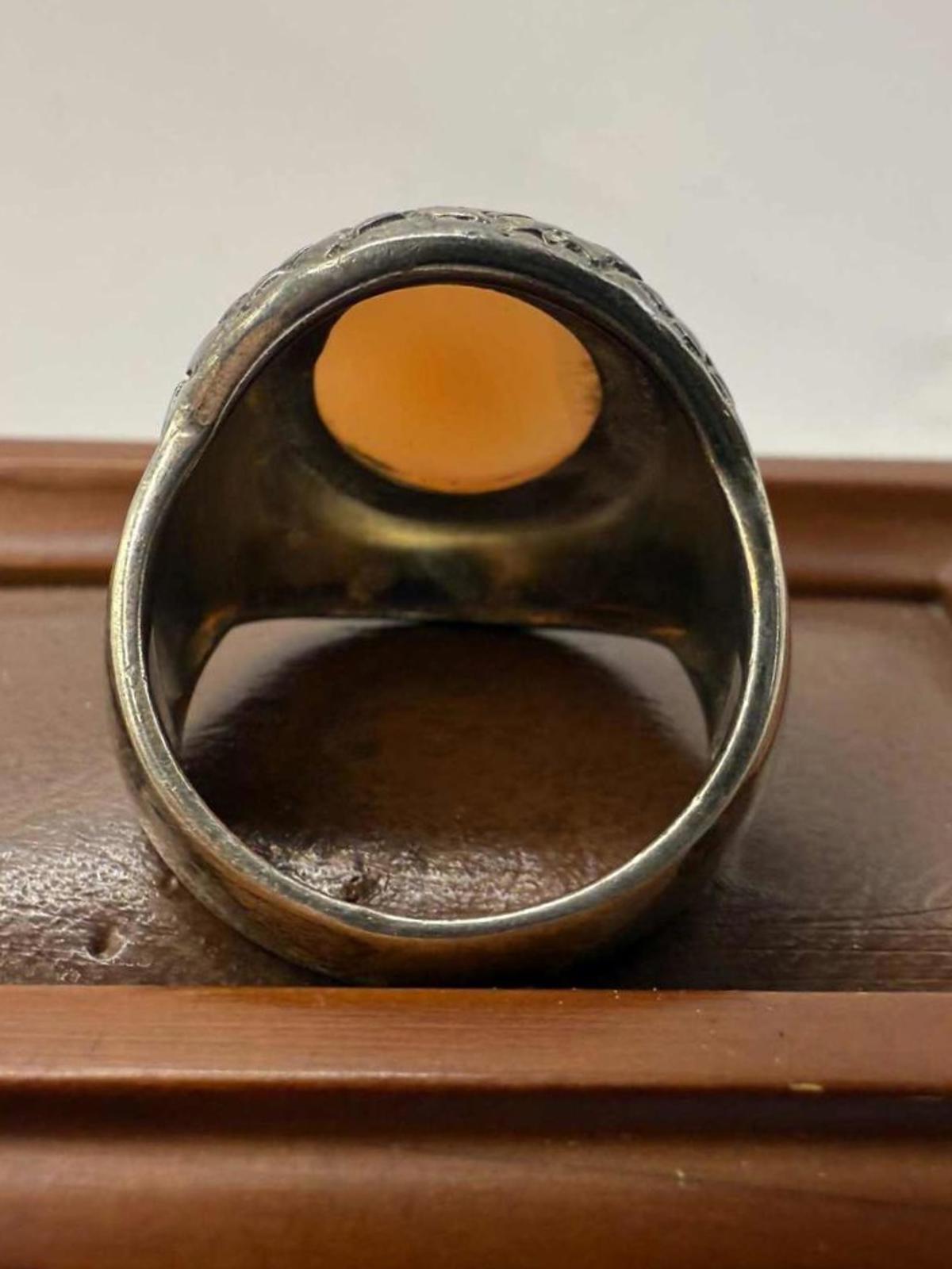 Quality 925 Sterling Silver Orange Stone Ring • 9.38 Grams • Size - P