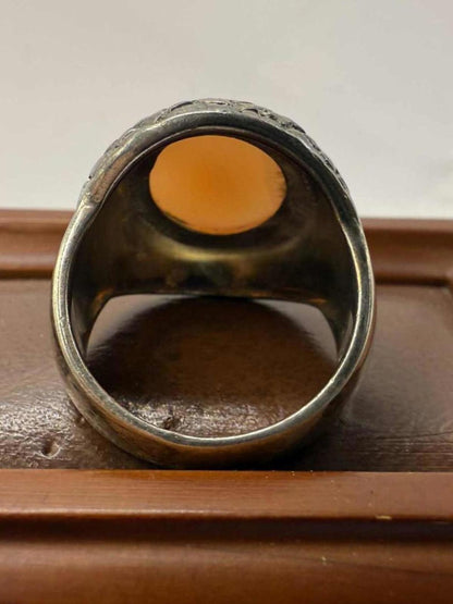 Quality 925 Sterling Silver Orange Stone Ring • 9.38 Grams • Size - P