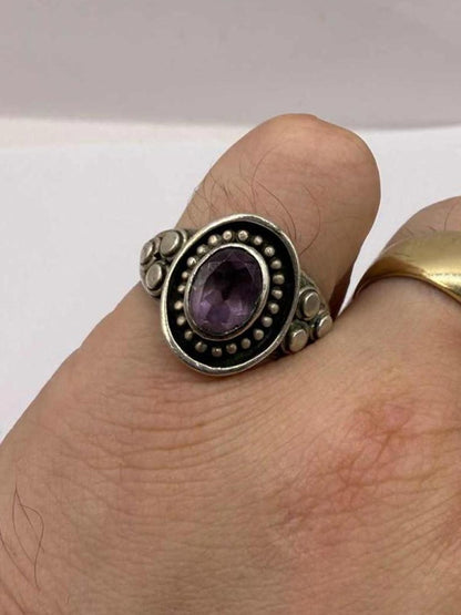 Quality 925 Sterling Silver Amethyst Set Ring • Size - U • 7.18 Grams