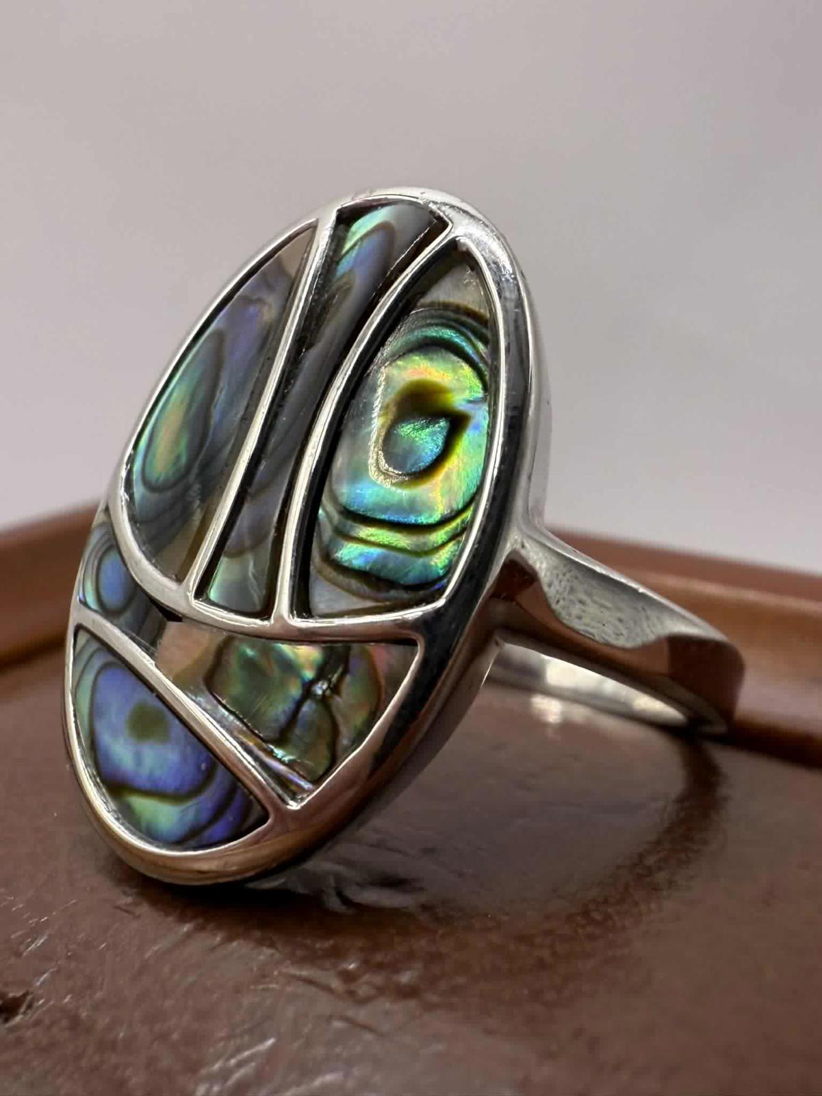 Quality 925 Silver Mother Of Pearl Cluster Ring • Size - N½ • 8.12 Grams