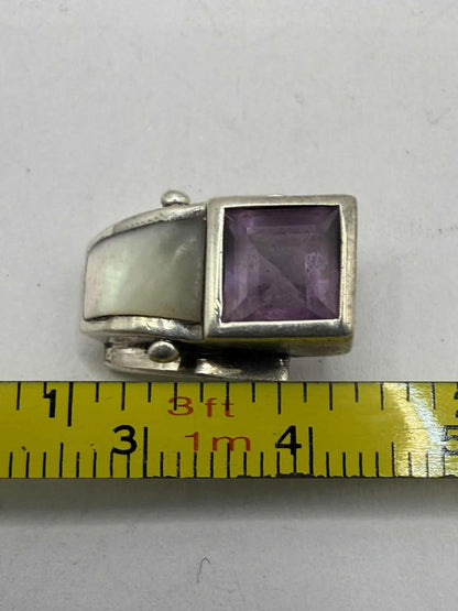 Quality 925 Sterling Silver Amethyst & Mother Of Pearl Pendant • 4.85 Grams