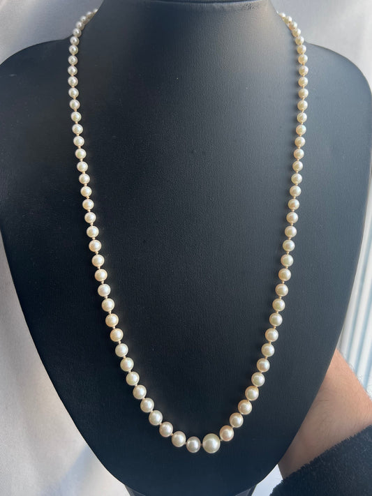 Vintage 9ct Clasp Graduating Pearl Necklace - 24 Inch - 20.54 Grams