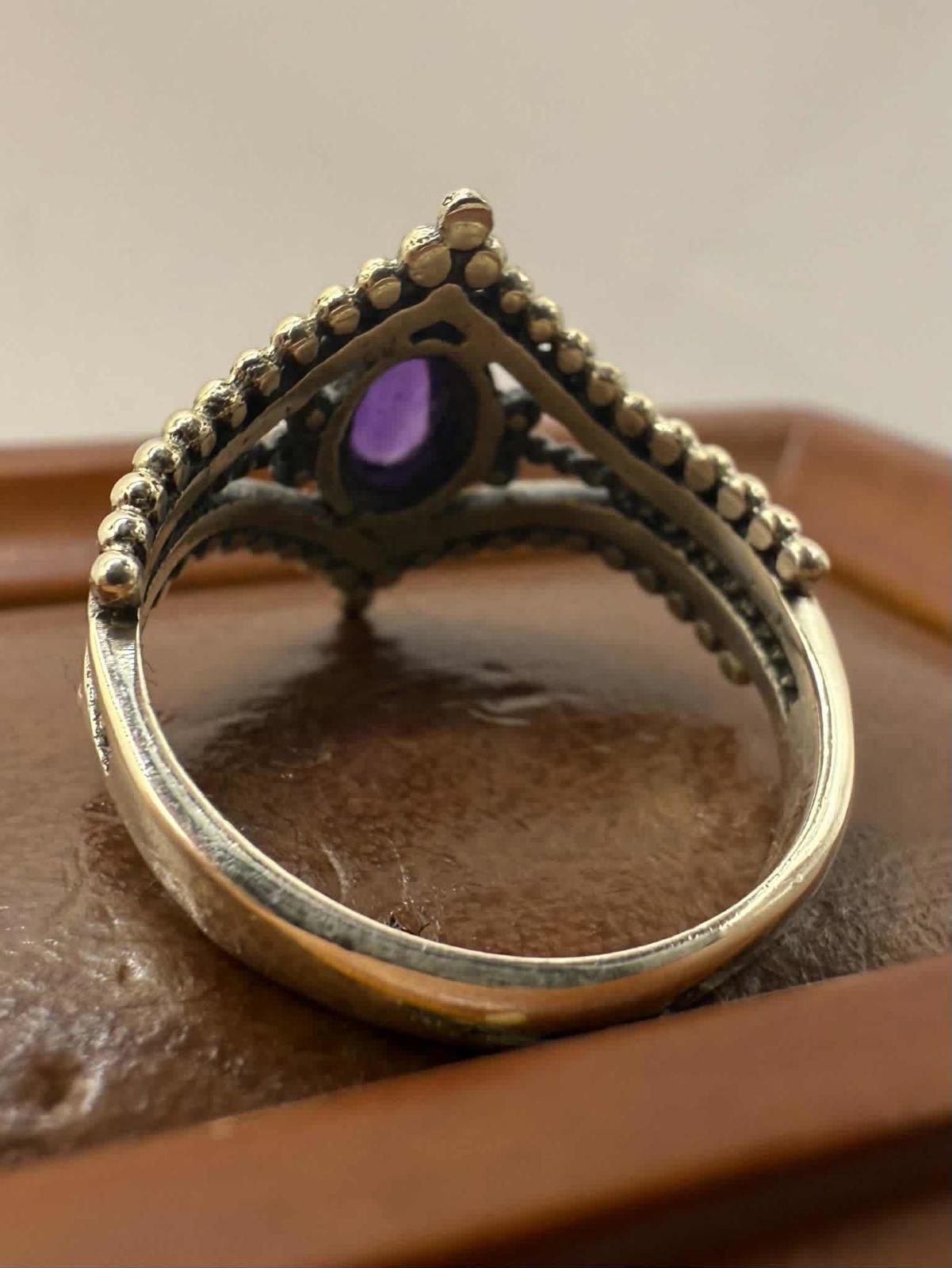 Quality 925 Sterling Silver Amethyst Set Ring • Size - L½ • 2.87 Grams