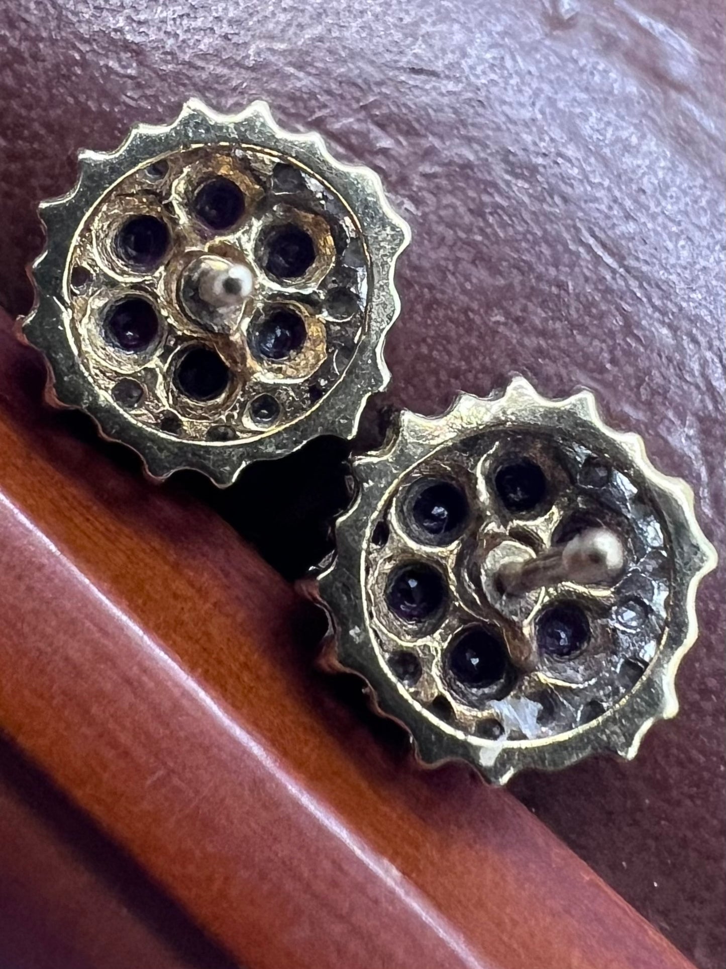 Quality 9ct Yellow Gold Diamond & Ruby Cluster Earrings • 2.18 Grams