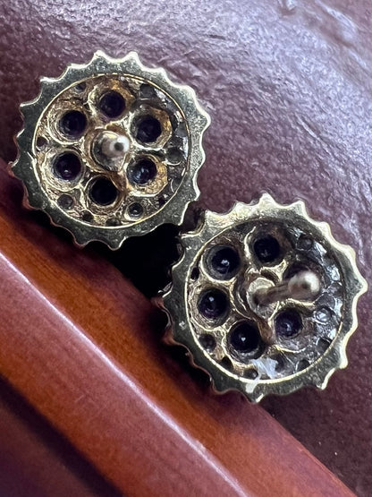 Quality 9ct Yellow Gold Diamond & Ruby Cluster Earrings • 2.18 Grams