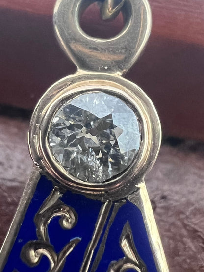 Rare 9ct Antique Diamond & Carved Moonstone Face Blue Enamel Masonic Pendant