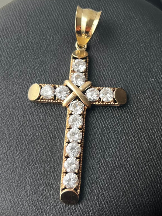 Vintage 9ct Yellow Gold CZ Set Cross Pendant ~ 5.60 Grams