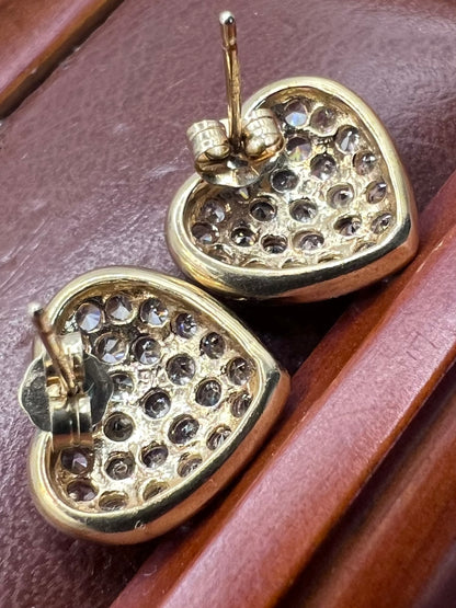 Quality 9ct Yellow Gold Heart Cluster Earrings • 3.11 Grams