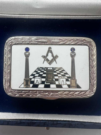 Rare Solid Silver Masonic Chessboard Snuff Box - 69.68 Grams - Original Case