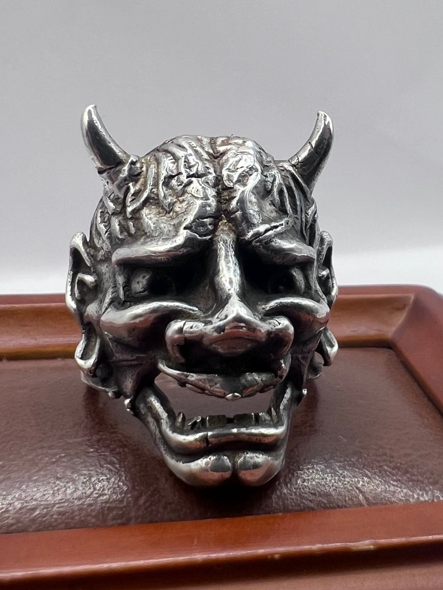 Unique 925 Sterling Silver Oni Mask Ring - P