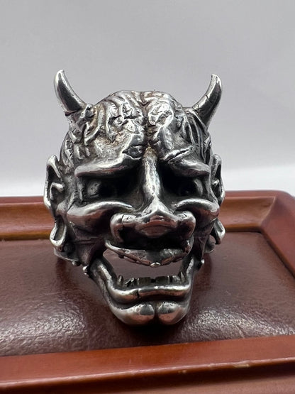 Unique 925 Sterling Silver Oni Mask Ring - P