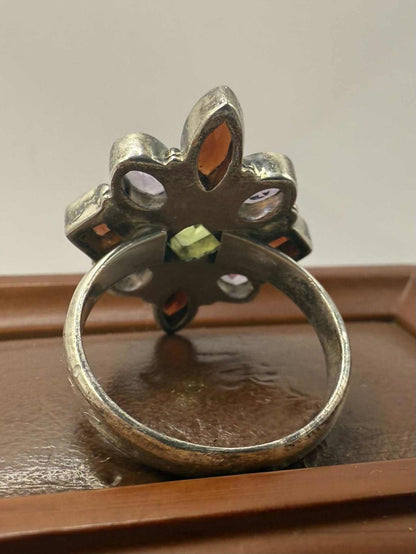 Quality Indian Multi Gem Stone Set Ring • Size - S½ • 7.16 Grams