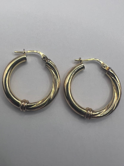 Italian 9ct Yellow Gold Patterned Hoop Earrings  • 1.82 Grams