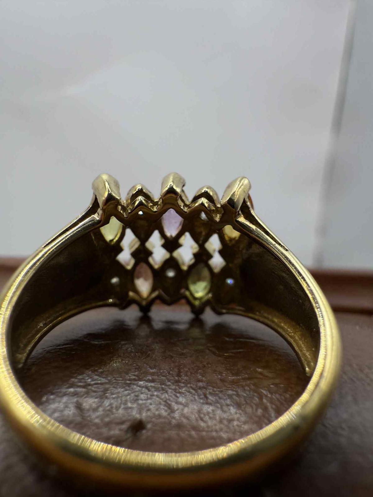 Quality 9ct Gold Multi Gem & Diamond Chip Set Ring • Size - N • 4.47 Grams