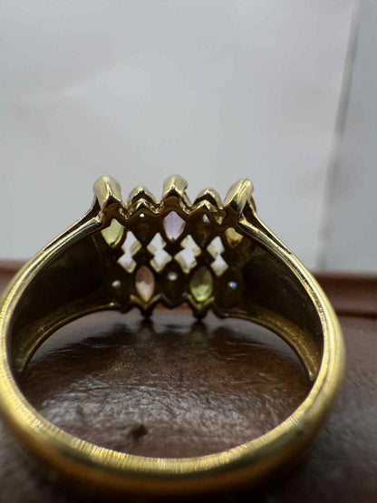 Quality 9ct Gold Multi Gem & Diamond Chip Set Ring • Size - N • 4.47 Grams