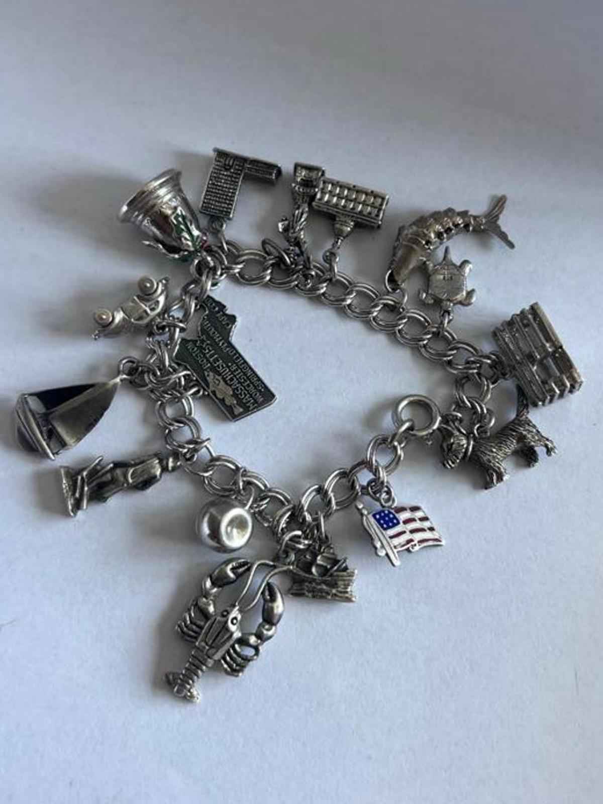 Vintage 925 Sterling Silver USA Themed Charm Bracelet - 47.87 Grams