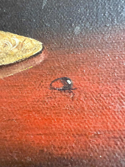 Vintage Still Life Oil Painting Of A Candle in Wooden Frame - Singed "PW"