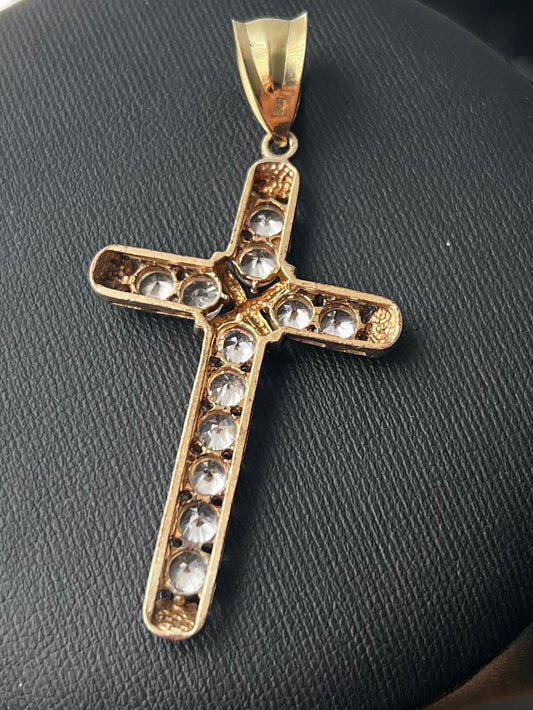 Vintage 9ct Yellow Gold CZ Set Cross Pendant ~ 5.60 Grams