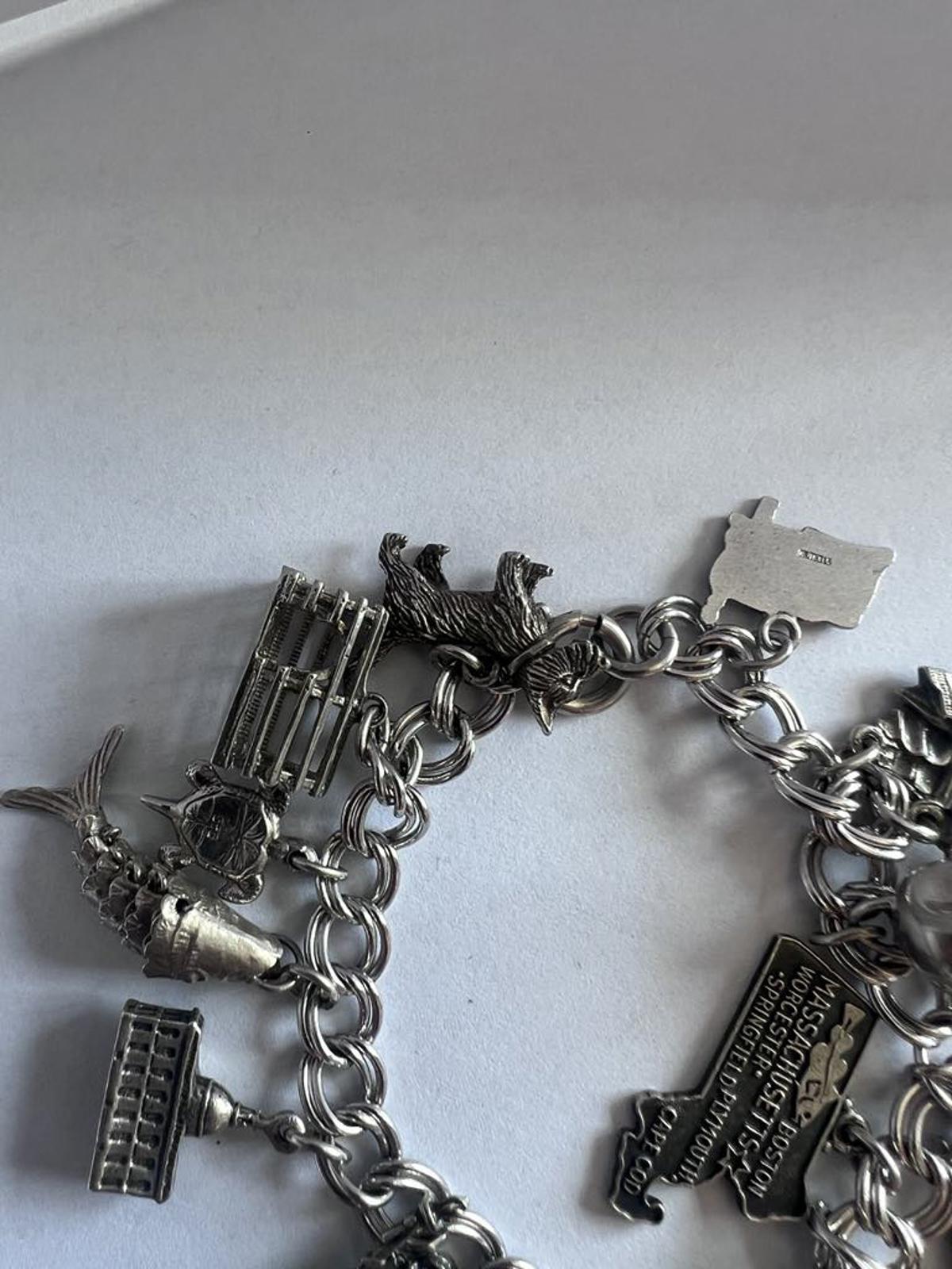 Vintage 925 Sterling Silver USA Themed Charm Bracelet - 47.87 Grams