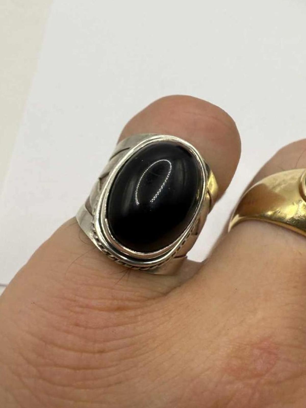Quality 925 Sterling Silver Onyx Ring • Size M • 6.33 Grams
