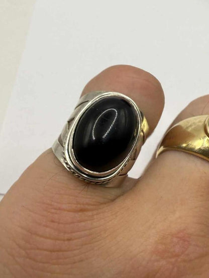 Quality 925 Sterling Silver Onyx Ring • Size M • 6.33 Grams