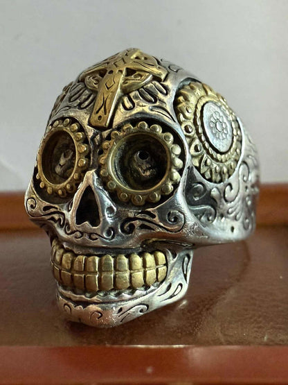 Quality 925 Sterling Silver Detailed Skull Ring • Size - X • 16.32 Grams