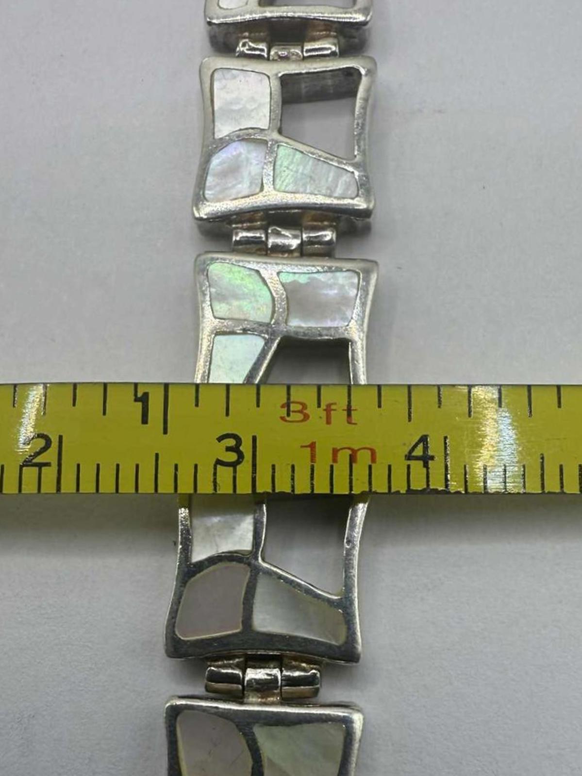 Quality 925 Sterling Silver Stone Inlay Unique Link Bracelet - 27.35 Grams