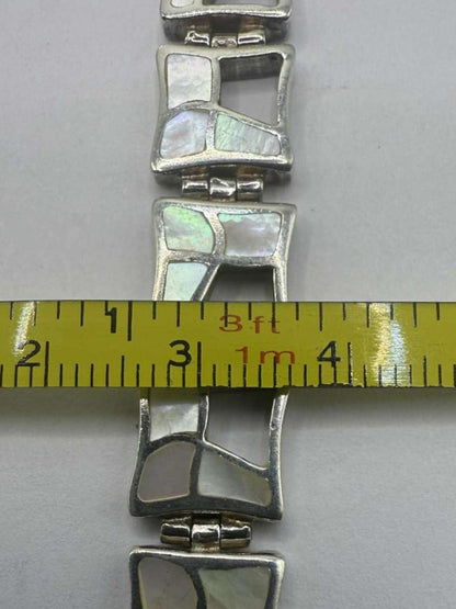 Quality 925 Sterling Silver Stone Inlay Unique Link Bracelet - 27.35 Grams