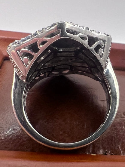 Quality 925 Sterling Silver Blue & White Diamond Cluster Ring - N