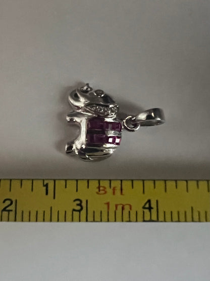 Quality 18ct White Gold Ruby & Diamond Elephant Pendant - 2.00 Grams