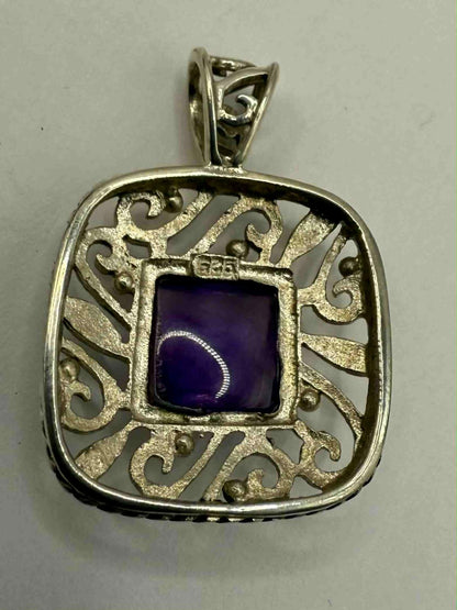 Quality 925 Sterling Silver Cabochon Amethyst Set Pendant • 7.29 Grams