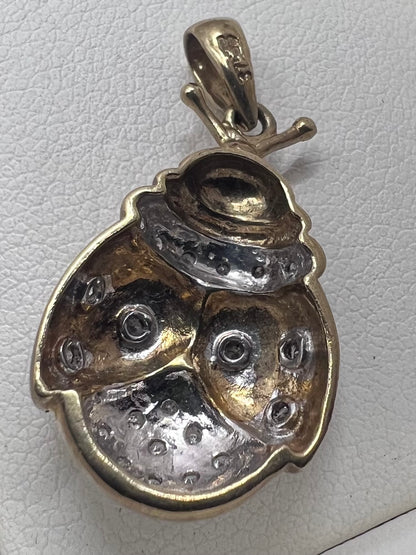 Quality 9ct Yellow Gold Diamond Set Lady Bird Pendant • 2.73 Grams