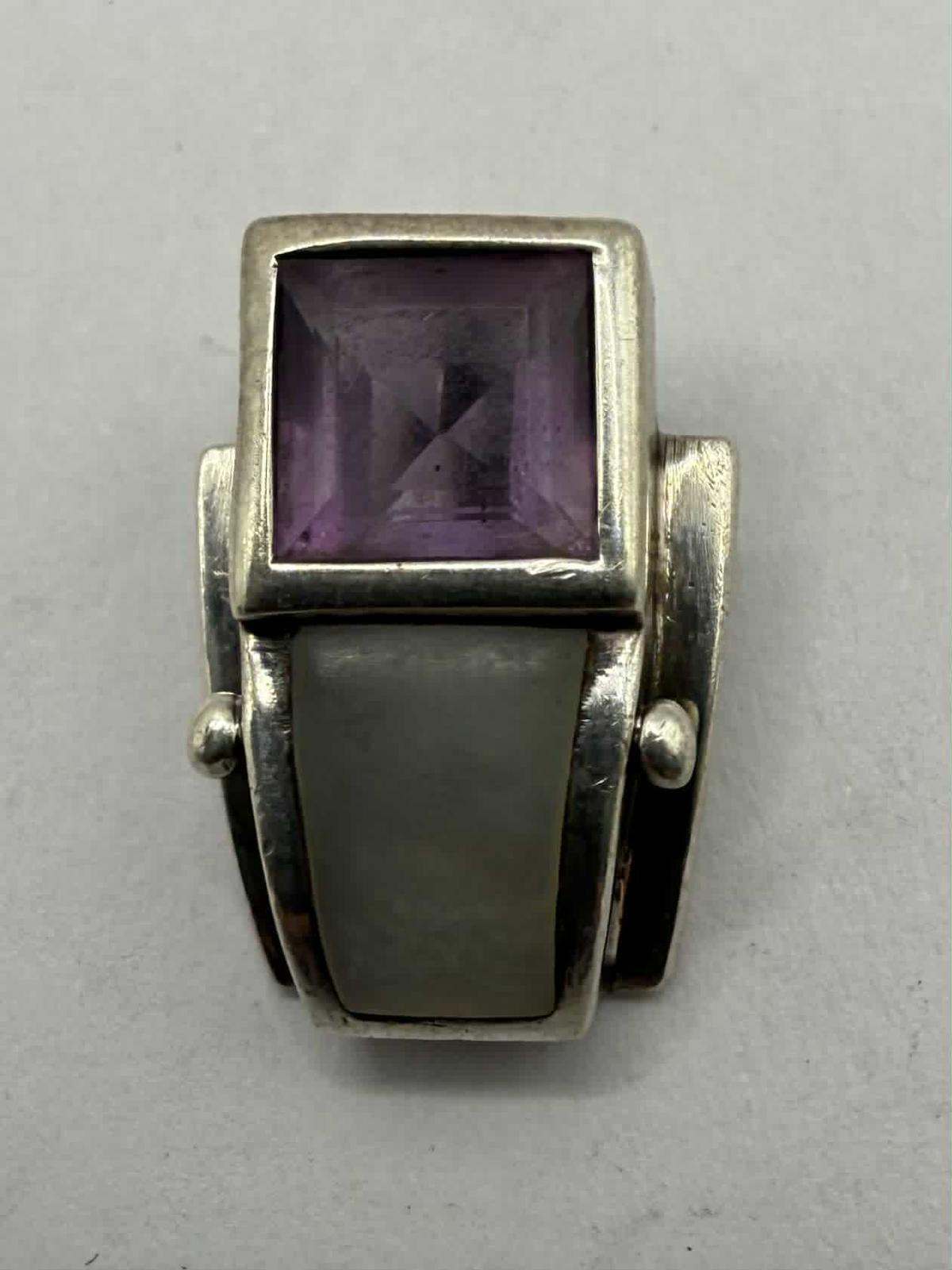 Quality 925 Sterling Silver Amethyst & Mother Of Pearl Pendant • 4.85 Grams