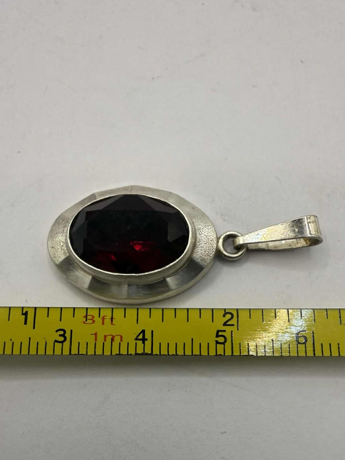 Quality 925 Sterling Silver Garnet Set Pendant • 4.78 Grams